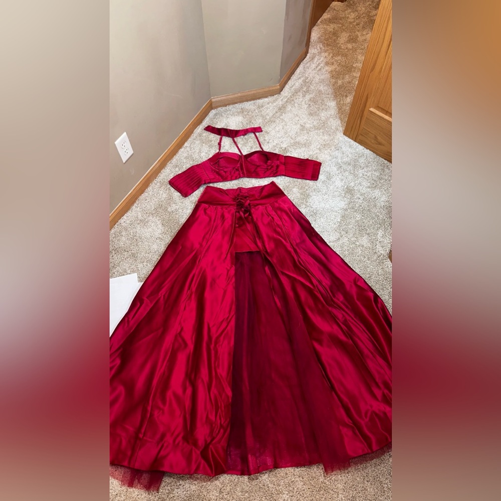 Sexy red celebrity-inspired 2-piece set Corset tank top skirt, Goth party outfit